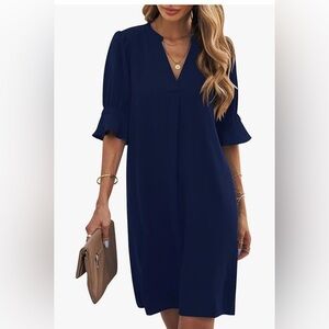 Elegant Navy Blue Shift Dress -Size L